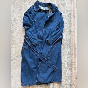 Universal Thread Denim Trench Coat - Dark Wash Longline Belted Jacket Large
